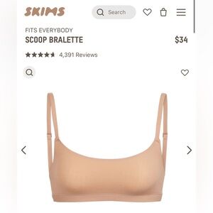 SKIMS FITS EVERYBODY SCOOP BRALETTE COLOR SIENNA, SIZE XS